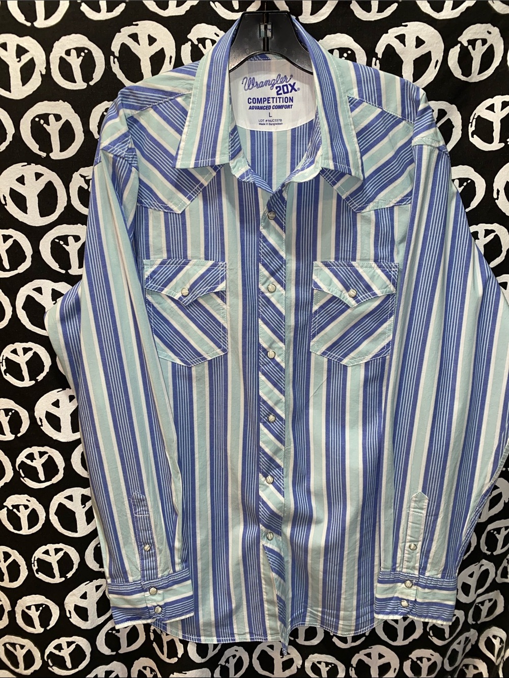 VTG MEN WRANGLER SHIRT 20X COMPETITION ADVANCED COMFORT SZ L BLUE/WHITE STRIPES